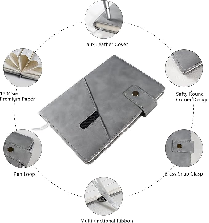 A5 Lined Leather Journal Notebook,Hardcover Journal Set with Pen and Gift Box,100Pages 100gsm Thick Ruled Paper Daily Diary for Men Women School,Travel,Business,Work,Writing 5.9" X 8.4"-DeskLoop Office