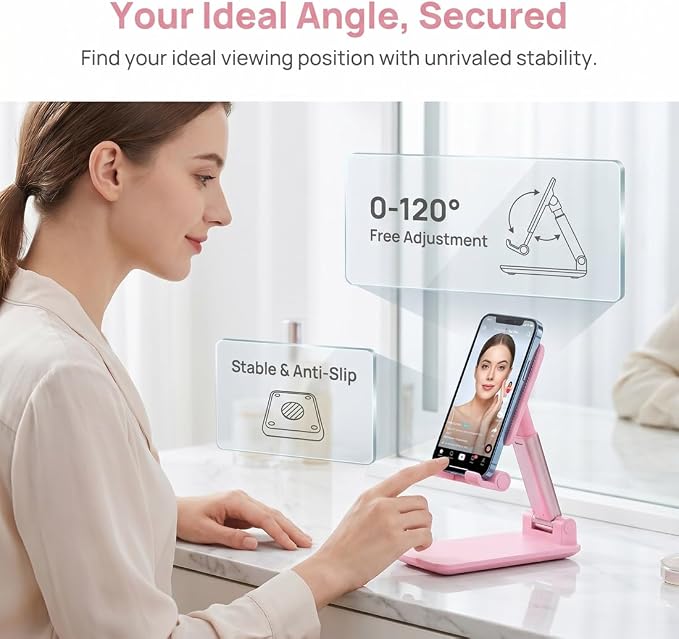 Phone Stand for Desk, Cell Phone Holder Cute Smart Cellphone Stand Foldable - Image 3