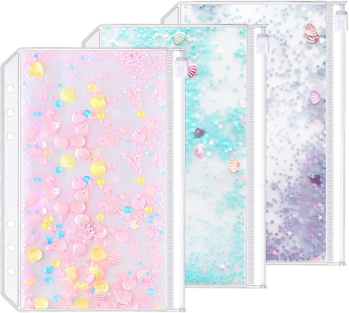 3 Pack A5 6 Holes Binder Pockets Plastic Binder Zipper Folders Waterproof 6 by Zelten