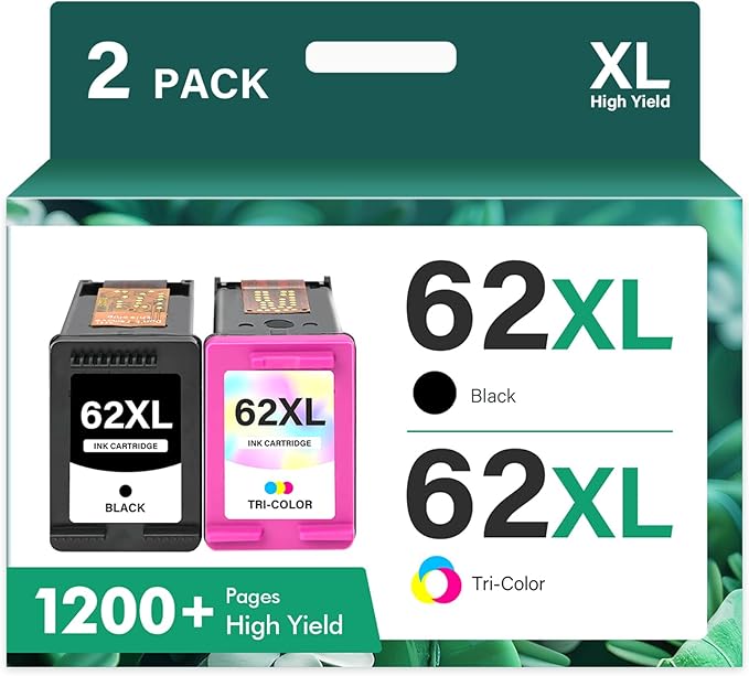62XL 62 Ink Cartridges Black and Color Combo Pack Remanufactured Replacement for HP 62XL 62 Ink Envy 7640 5660 5540 7645 5740 5746 OfficeJet 250 200 Printer,Black,Tri-Color,2-Pack-DeskLoop Office