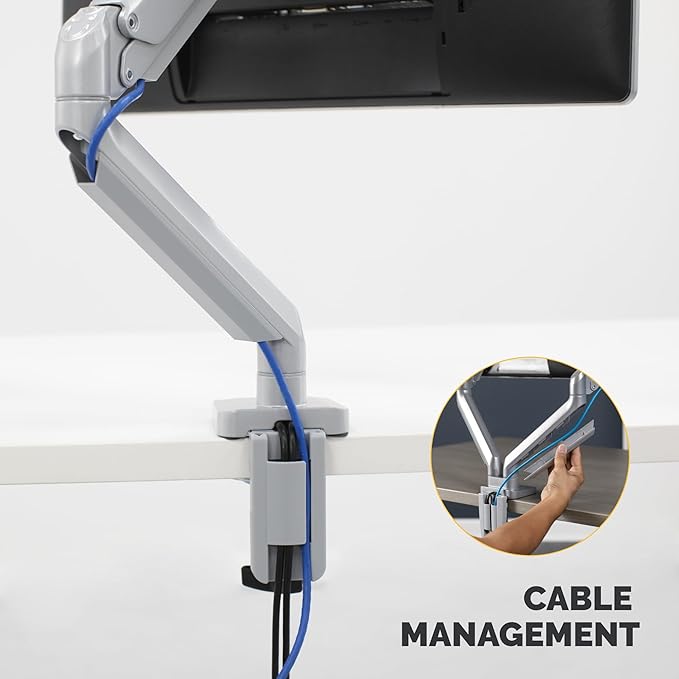 Fellowes Platinum Series Single Monitor Arm for 40-Inch Monitors, Full Motion, 360° Rotation, VESA Mount with Grommet or Clamp, USB Ports, Ergonomic, Silver, 8056401-DeskLoop Office