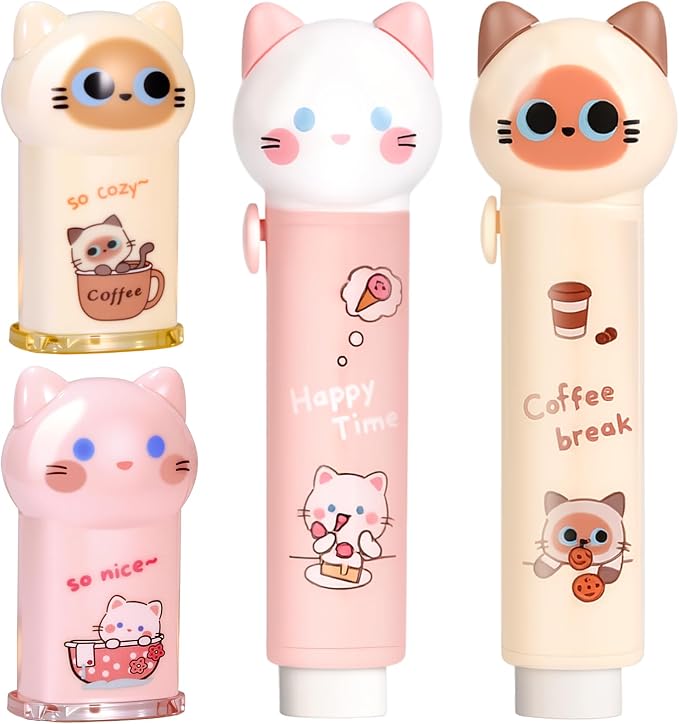 2Pcs Pink Cute Cat Pencil Sharpener and 2Pcs Pink Cute Cat Retractable Eraser by Unknown