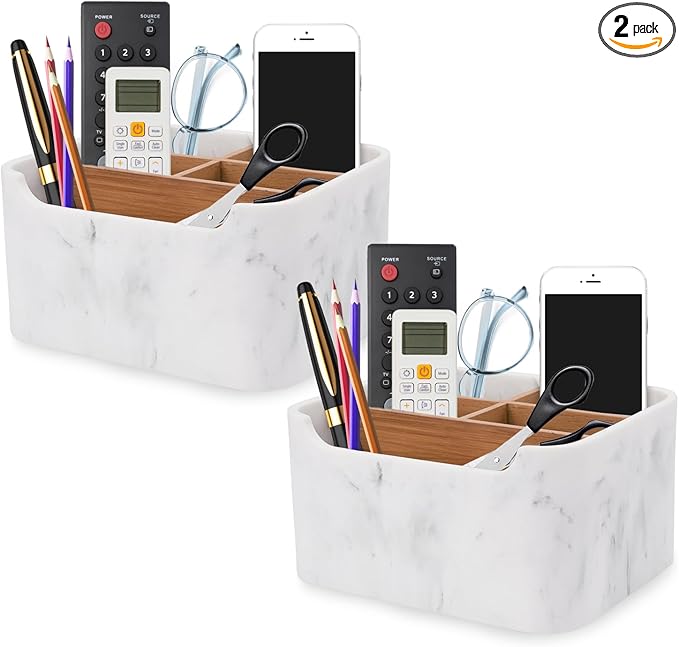 Desk Organizers, Marble Remote Holders for Table, Modern Office Controller Pen Phone Holder Organizer, Stylish Caddy and Storage Accessories for Bedside Nightstand Desktop Coffee Table-DeskLoop Office