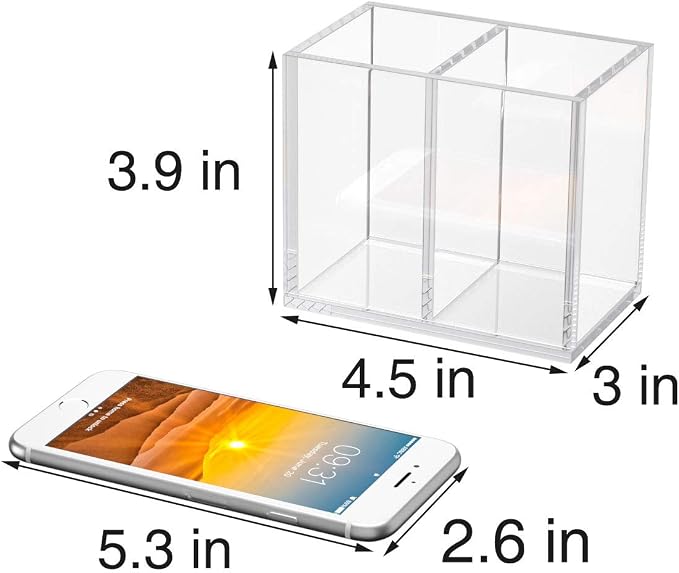 NIUBEE Acrylic Pen Holder 2 Compartments - Image 3
