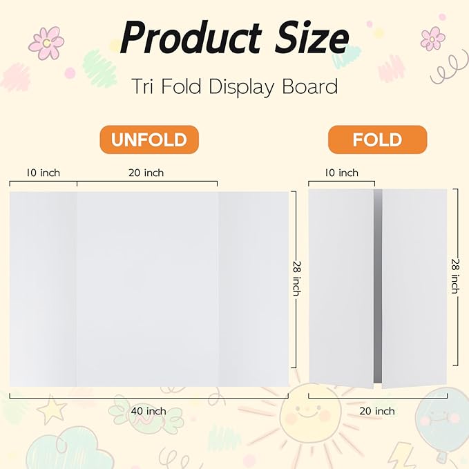 12 Pack Trifold Poster Board, 28x40 Inches White Presentation Board, Portable Display Board for Science Fair, School DIY Project and Business Exhibitions-DeskLoop Office