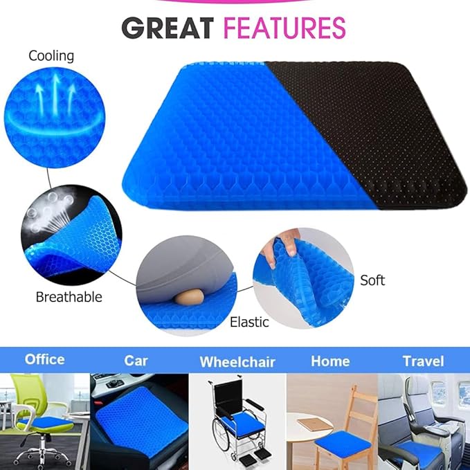 Gel Seat Cushion, Double Thick Egg Gel Cushion for Pressure Pain Relief, Breathable Wheelchair Cushion Chair Pads for Car Seat Office Chair (16x14x1.65inch)-DeskLoop Office