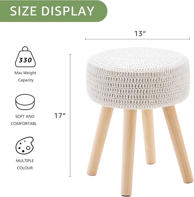 Wimarsbon Pouf Ottoman, 100% Cotton Knitted Boho Footstool, Round Footrest - Image 3