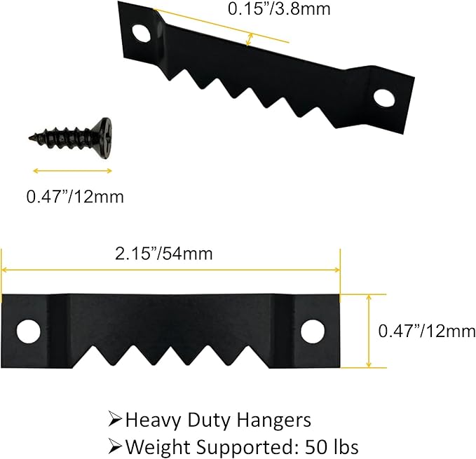 50 Pack Large Heavy Sawtooth Picture Hangers Steel Picture Hangers with Screws Picture Hang Solutions, for Hanging Clock Paintings Artwork Picture Frame Hook Photos (Black，Supports 50 lbs)-DeskLoop Office