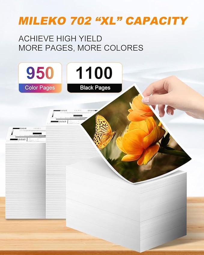 MILEKO 702XL Ink Cartridges Remanufactured Replacement for Epson 702XL 702 702 XL T702XL use with Workforce Pro WF-3720 WF-3730 WF-3733 Printer (1 Black 1 Cyan 1 Magenta 1 Yellow,4 Pack High Yield)-DeskLoop Office