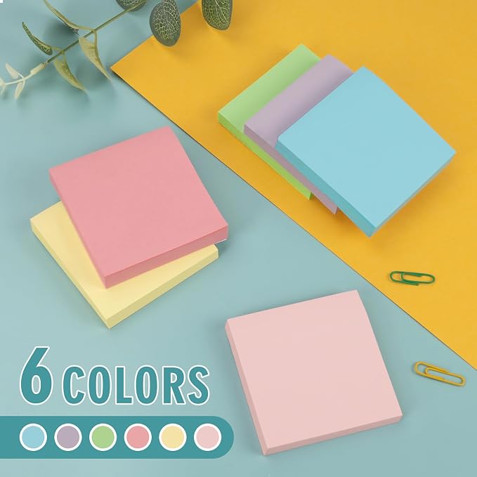 Sticky Notes 3x3 Small Self-Stick Pads, 48 Pads in 6 Pastel Colors, Cute Sticky - Image 3