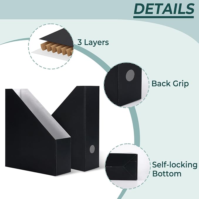 EXYGLO 6 Pack Black Magazine File Holder, Cardboard Magazine Rack - Image 3