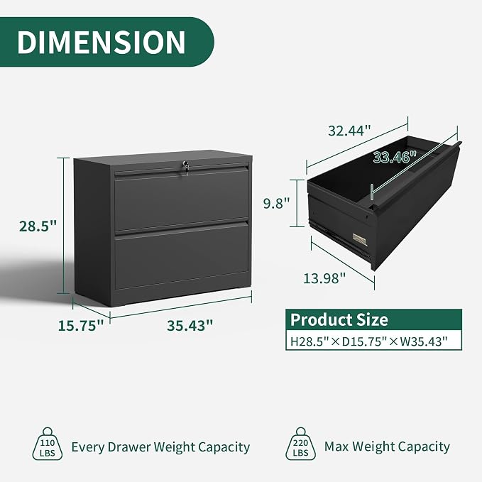 Yukimo 2 Drawer Lateral File Cabinet - Image 3