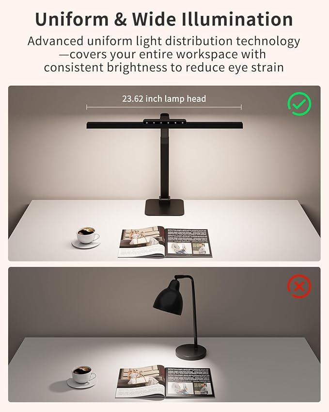 Desk Lamps for Office with Stable Base, 24W Touch Control Brightness Adjustable Tall Desk Lights, Eye-Caring Architect Task Light, Dimmable Brightness & Color Computer Lights for Desktop, Black-DeskLoop Office