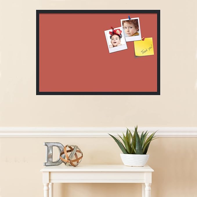 PinPix 36x24 Inch Cork Bulletin Board. This Decorative Framed Pin Board Comes with Crimson Pastel Design and a Satin Black Frame. Ideal for Home Office Decor or Message Board (PinPix-1807)-DeskLoop Office