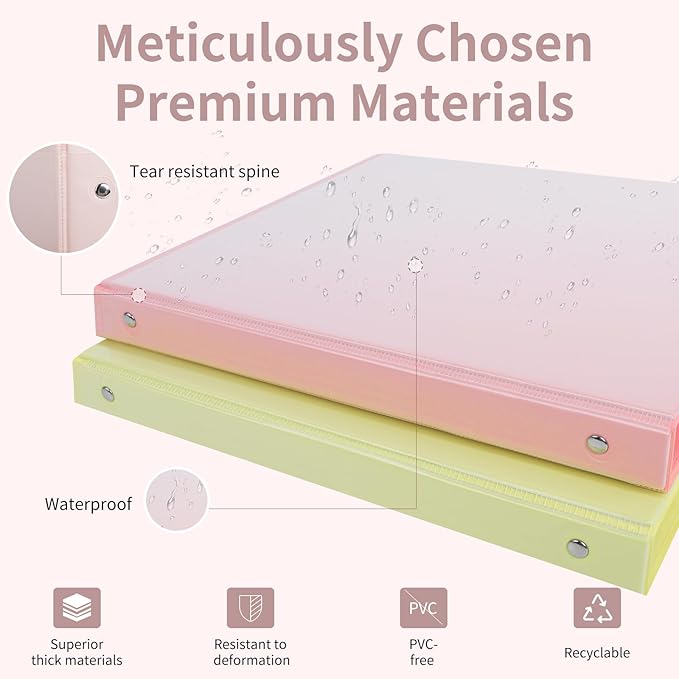 0.5 inch 3-Ring Binder, 1/2 inch Round Ring Binder with 2 Inside Pockets, Clear View Cover Binders Holds 8.5'' x 11''Paper，Pastel Color Binders for Office/Home/School Supply, 6 Pack-DeskLoop Office