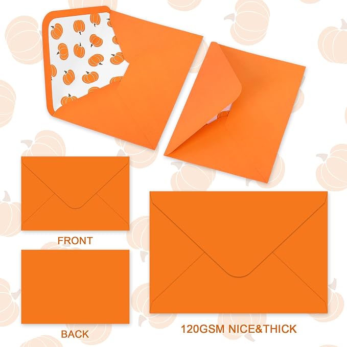 Whaline 50 Pcs Fall Invitation Envelopes Pumpkin Greeting Card Envelope Autumn - Image 3