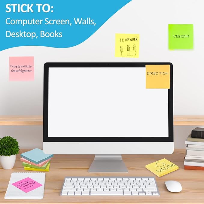 48 Pack 2400 Sheets Sticky Notes 3x3 Inches Bulk Colored Posted Notes 8 Colors Notes Stickies Note Pads for Office, School, and Home Supplies, 50 Sheets/pad-DeskLoop Office
