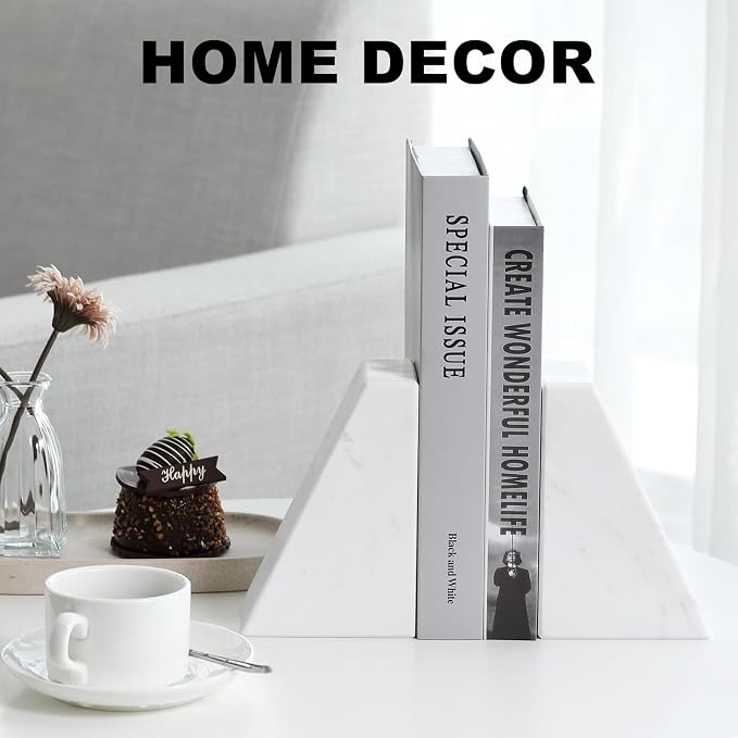 Karibiber Marble Bookends for Heavy Books, Decorative Book Ends for Shelves - Image 4