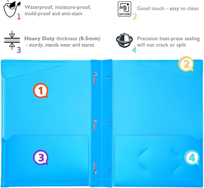 WOT I Heavy Duty Folders with Clear Front Pockets -18 Pack, Extra Thick Plastic - Image 3