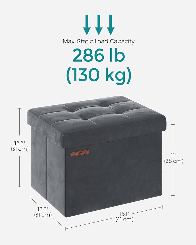 SONGMICS Storage Ottoman, Foldable Small Ottoman Foot Rest, 12.2 x 16.1 Inches - Image 2