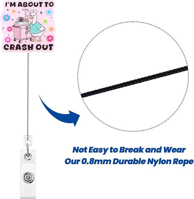 I'm About to Crash Out Funny Nurse Badge Reel, Cute Goose Retractable ID Badge - Image 5