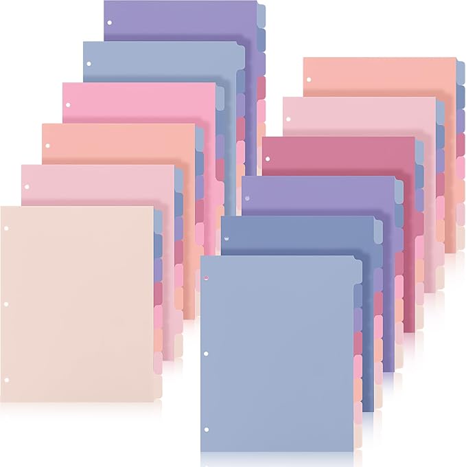 Honoson 12 Sets 8 Tab Dividers for 3 Ring Binders Plastic File 8.5 x 11 Inch by Honoson