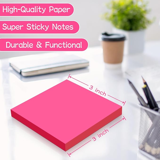 Sticky Notes 3x3 inch, Self-Stick Pads Bright Colors Sticky Note, Recyclable - Image 3