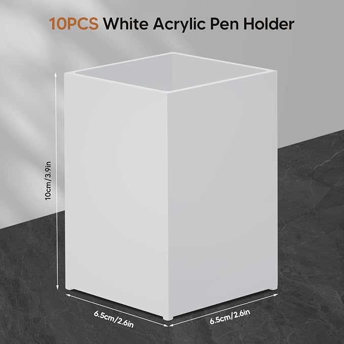 10Pack White Acrylic Pen Holder, Desktop Pencil Organizer Makeup Brush Holder - Image 2