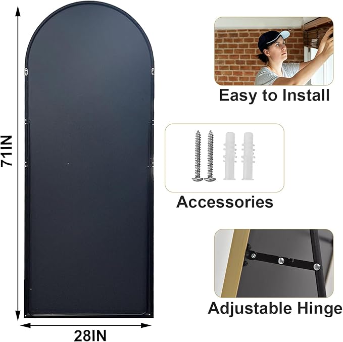 HARRITPURE 28" x 71" Full Length Mirror - Aluminum Alloy Frame Full Body Mirror - Black Extra Large Floor Mirrors for Bedroom, Living Room, Bathroom-DeskLoop Office
