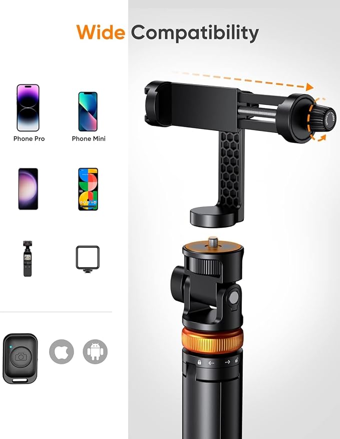 EUCOS 62" Phone Tripod, Tripod for iPhone & Selfie Stick - Image 4
