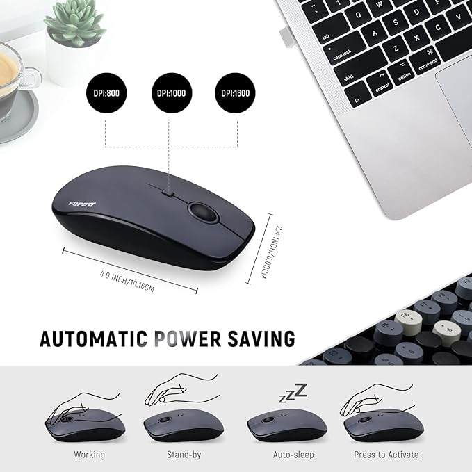 FOPETT Wireless Keyboard and Mouse Combo, 104 Keys Full-Sized 2.4 GHz Round Keycap Colorful Keyboards, USB Receiver Plug and Play, for Windows, Mac, PC, Laptop, Desktop (Grey)-DeskLoop Office