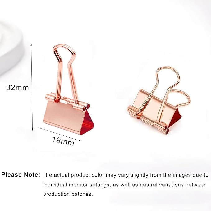 50 Pack Small Rose Gold Binder Clips 3/4 Inch, Colored Little Paper Clamps - Image 2