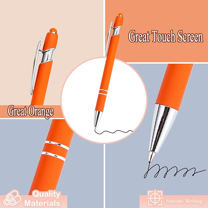 Pasisibick 12-Pack Orange Ballpoint Pens with Stylus Tip - 2 in 1 Metal Stylus, 1.0 mm Medium Point, Smooth Pen for Touch Screen Tablet-DeskLoop Office