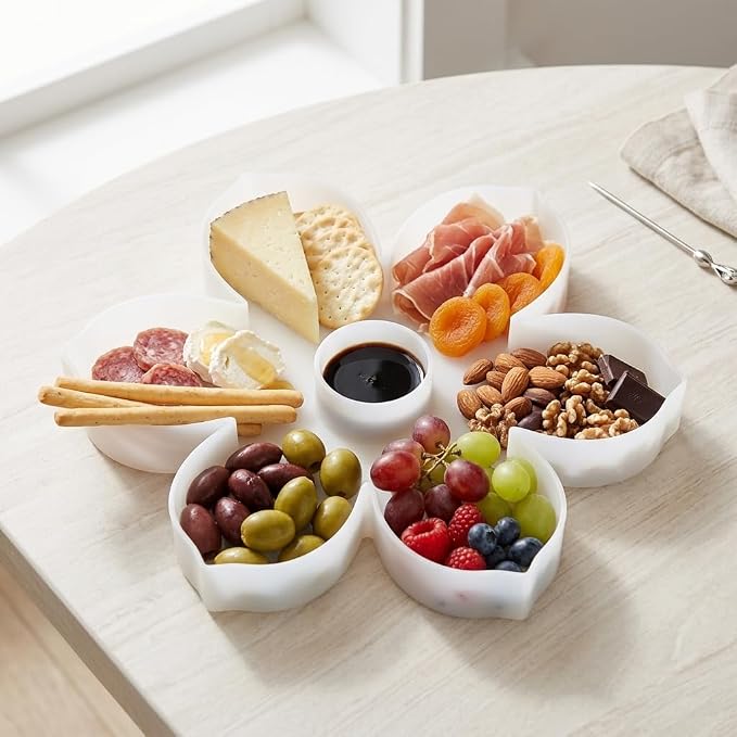 Plastic Fillable Flower Charcuterie Box, 10in Reusable Floral Shaped Tray - Image 5