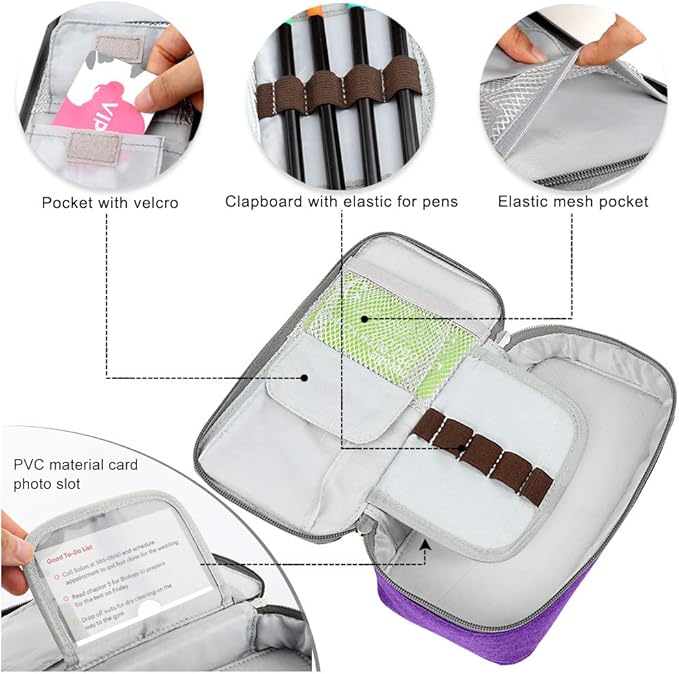 Homecube Pencil Case Large Capacity Storage Oxford Cloth Bag Pouch Marker Stationery Organizer Holder with Zipper for School & Office - 9.06x4.72x2.56 inches Purple-DeskLoop Office