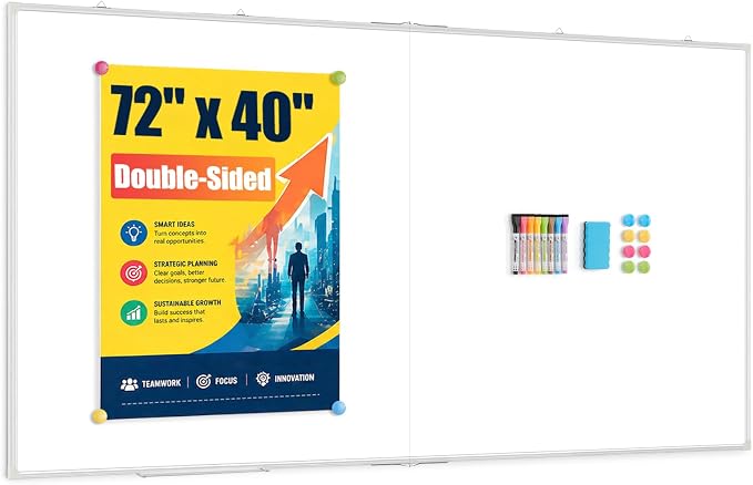 72" x 40" Large White Board, Magnetic Double-Sided Whiteboad Dry Erase by AMUSIGHT