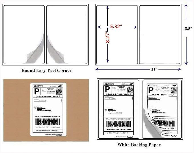 BESTEASY 1000 Round Corner Half Sheet Self Adhesive Shipping Labels - Image 2