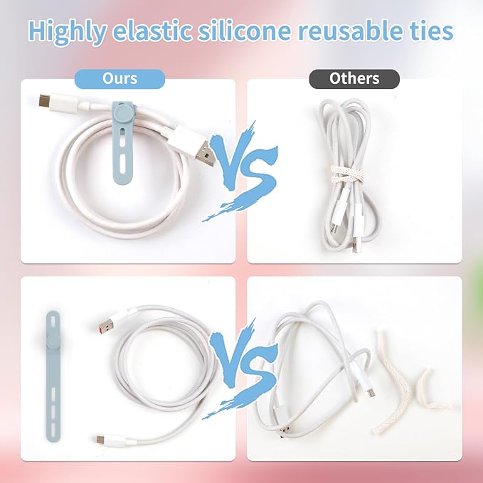 Oligei 25 Pcs Silicone Cable Ties, Cable Ties Reusable, High Elasticity Cord - Image 4