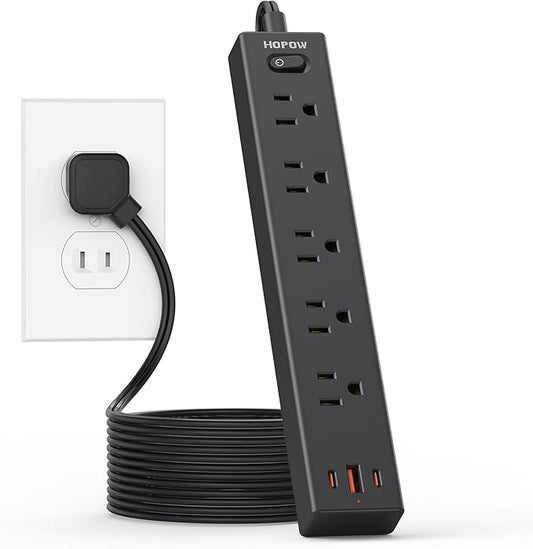 2 Prong Power Strip, 2 to 3 Prong Outlet Adapter with Polarized Plug, 1700J Surge Protector, 6ft Two Prong Extension Cord, 5 AC Outlets & 3 USB(5V 3.4A Max), Wall Mount for Non-Grounded Outlet-DeskLoop Office