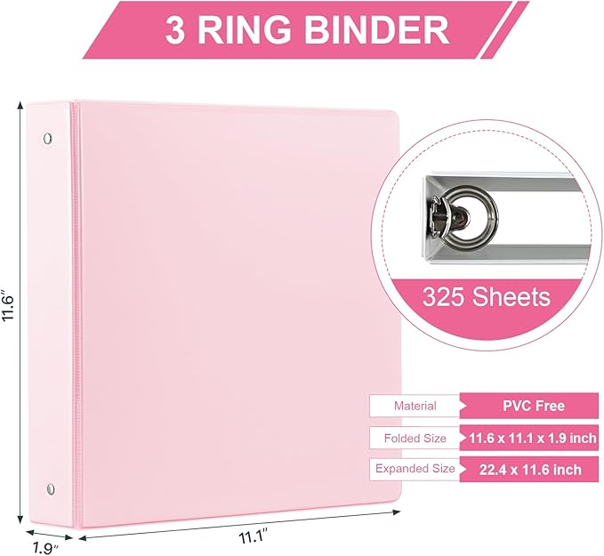 1.5-inch 3 Ring Binder with 2 Pockets, Premium 1.5'' Binders Holds US Letter Size 8.5'' x 11'' Paper - Versatile Binders for Office, Home, and School Use, 6 Pack (1.5-inch Pink)-DeskLoop Office