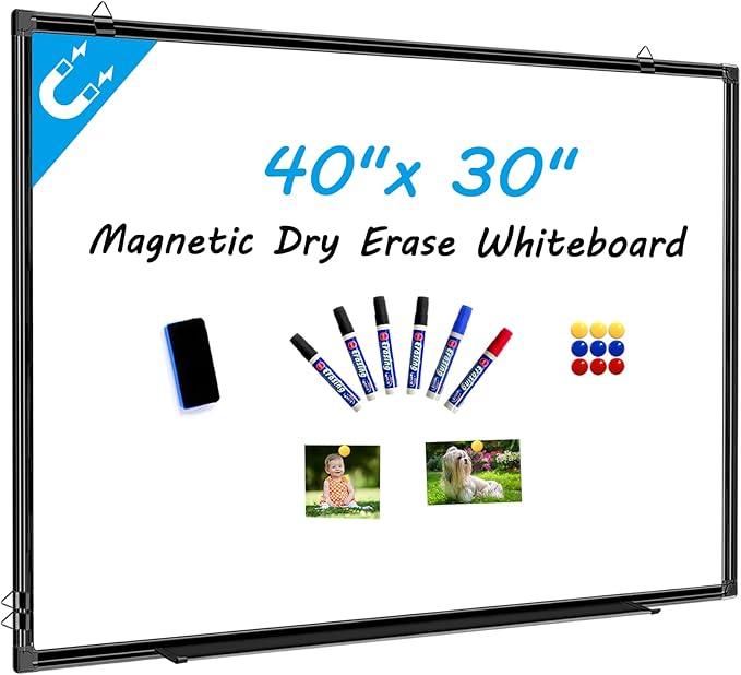 H-Qprobd 40"x30" Magnetic White Board Dry Erase Wall Mount Whiteboard - Office Home Classrooms White Board Hanging Writing Board with Black Aluminum Frame-DeskLoop Office