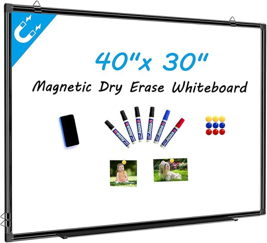 H-Qprobd 40"x30" Magnetic White Board Dry Erase Wall Mount Whiteboard - Office Home Classrooms White Board Hanging Writing Board with Black Aluminum Frame-DeskLoop Office