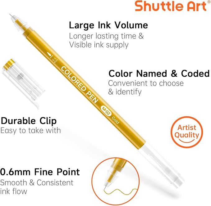 Shuttle Art Colored Pens, 22 Black White Gray & Metallic Tone Colors Cute - Image 3