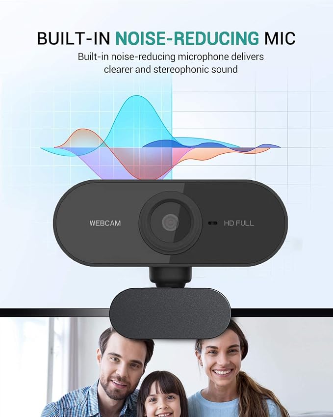Webcam with Microphone, Full HD 1080P Webcam for PC, Laptop, Desktop, MAC, Plug and Play Web Camera with Privacy Cover, USB Camera for YouTube, Zoom, Skype, Facetime, Windows, Linux, and macOS