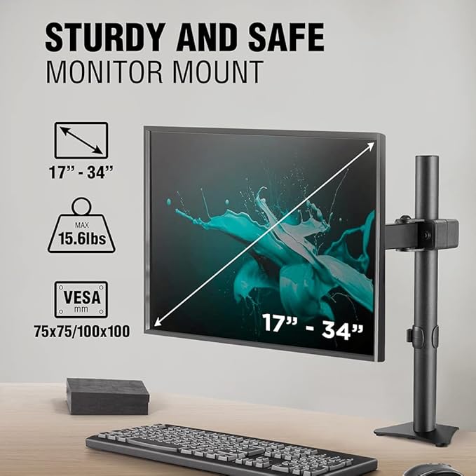 ELG Full Motion Swivel Monitor Desk Mount Stand up to 34'' Screen, Adjustable Arm Height Position, Computer Monitor Stand, Gaming/Home Office, F50N, Black-DeskLoop Office
