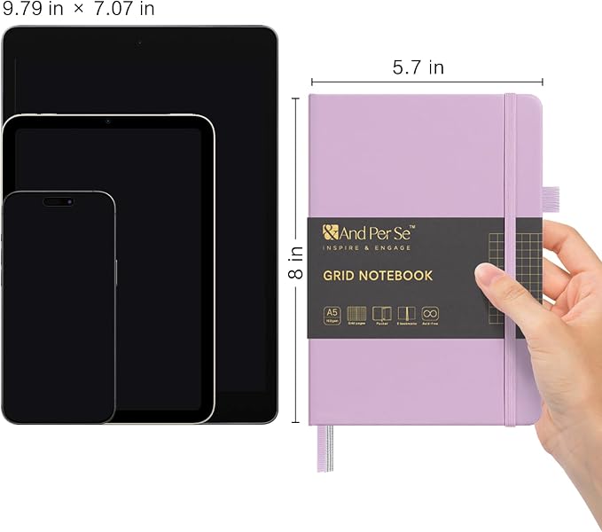 &And Per Se Graph Notebook, 5mm Grid, A5 Hardcover, 160 Pages 100gsm Thick Paper - Image 2