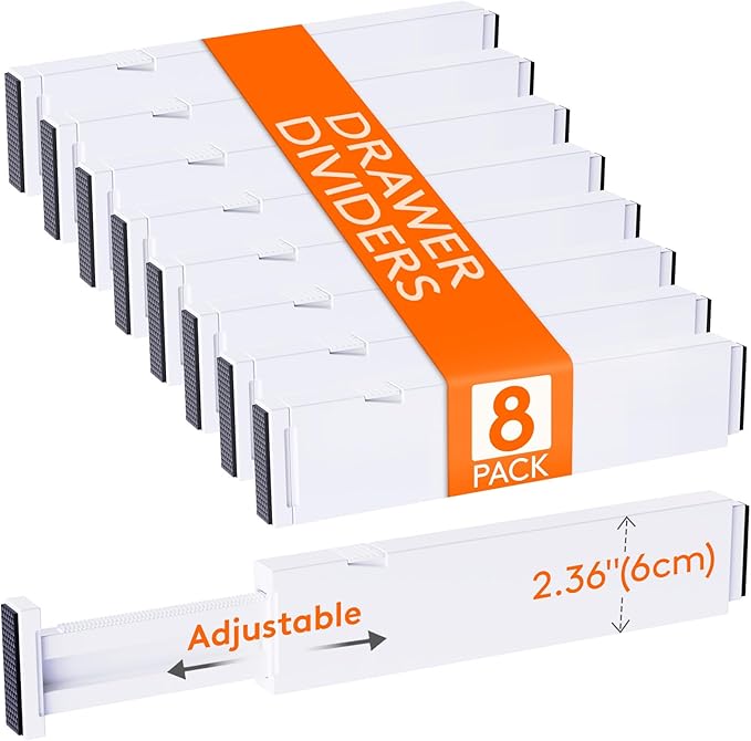 Lifewit 8 Pack Kitchen Drawer Dividers 2.36" High, 11"-17" Adjustable Drawer Organizer for Utensils/Clothes/Makeup, Plastic Expandable Separators in Dresser/Bedroom/Bathroom/Office Storage-DeskLoop Office