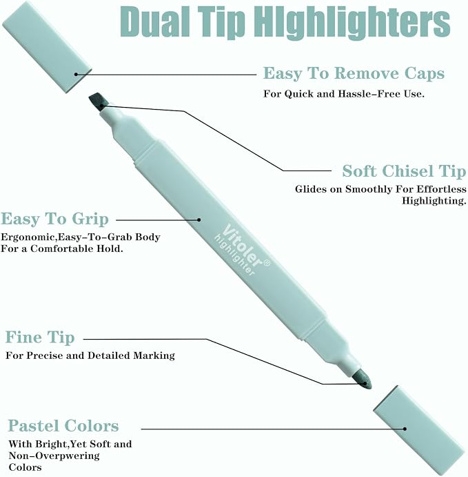 Vitoler 8pcs Aesthetic Highlighters, Chisel & Fine Tips Bible Highlighters | - Image 3