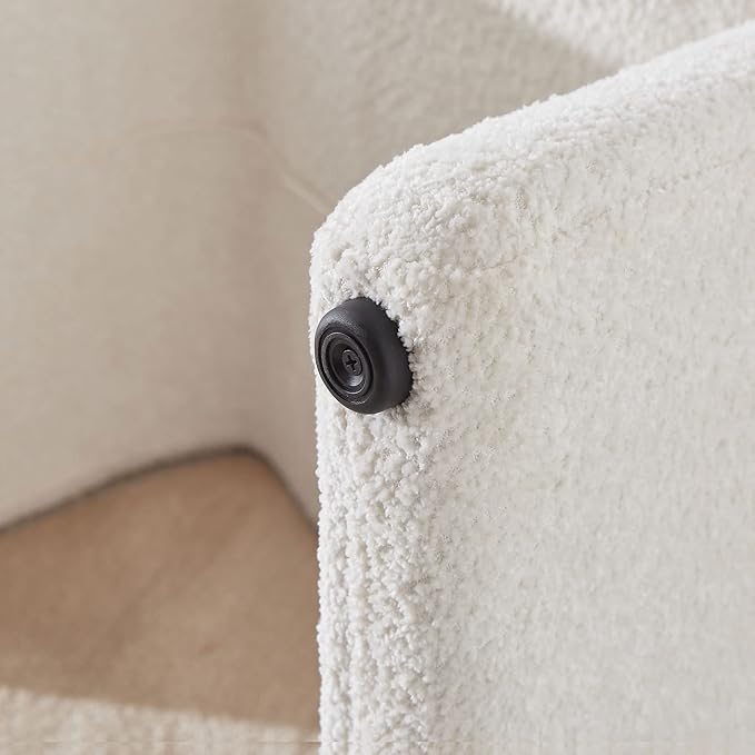 Modern Boucle Ottoman, Vanity Stool Chair, Foot Stool with Wooden Legs Sofa Bench Footstool Extra Seat for Vanity, Makeup Room, Living Room, Entryway, Set 2, White-DeskLoop Office