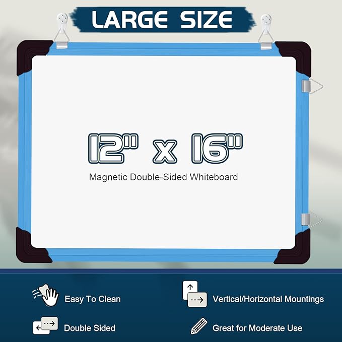 Dry Erase Calendar Whiteboard, Magnetic White Board Calendar Dry Erase Board, 16" X 12" Monthly Calendar Board Small Wall Hanging Planner Memo Whiteboard for Home, School, Office, Kitchen (Blue)-DeskLoop Office